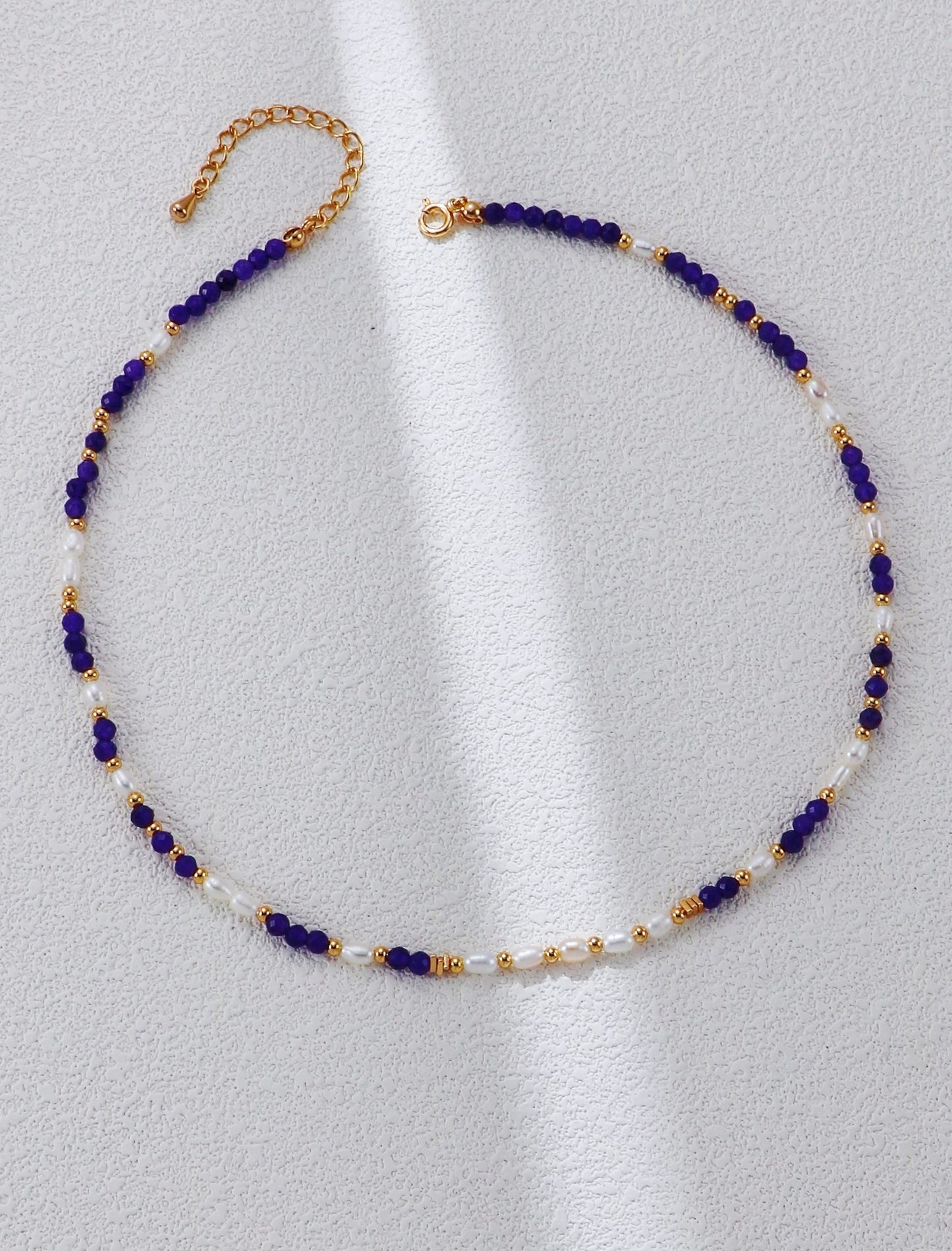 Vintage Gold S925 Sterling Silver Pearl & Purple Amethyst Beaded Necklace