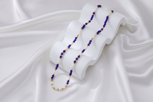 Vintage Gold S925 Sterling Silver Pearl & Purple Amethyst Beaded Necklace