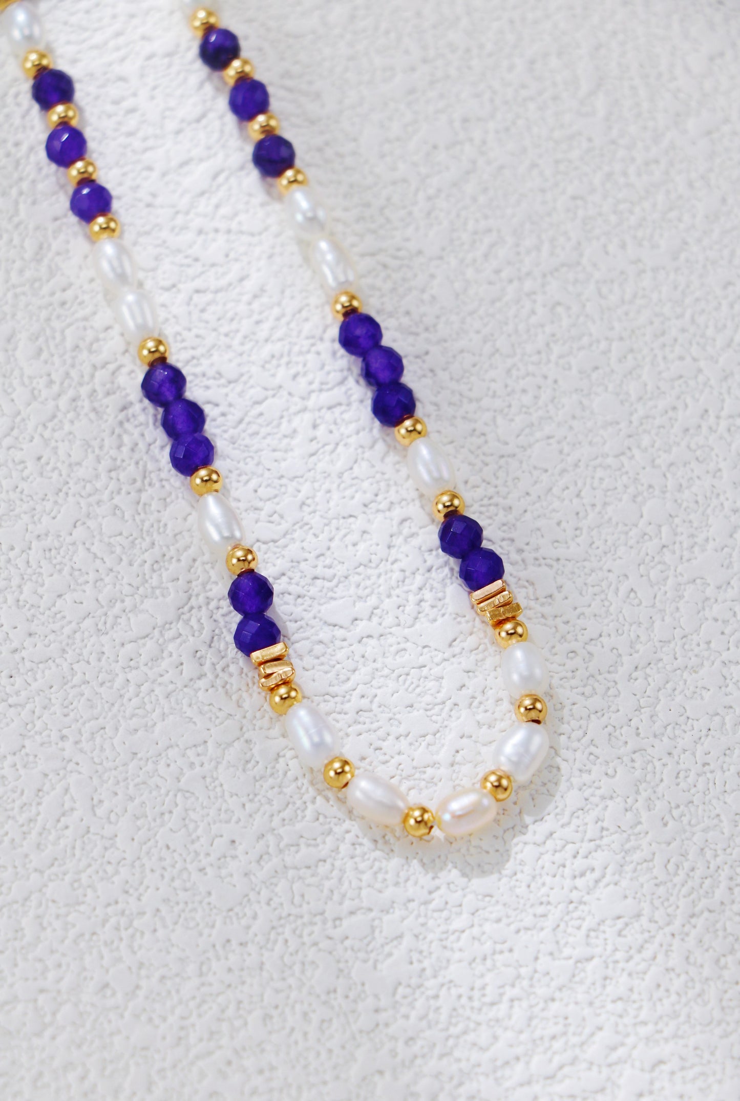 Vintage Gold S925 Sterling Silver Pearl & Purple Amethyst Beaded Necklace