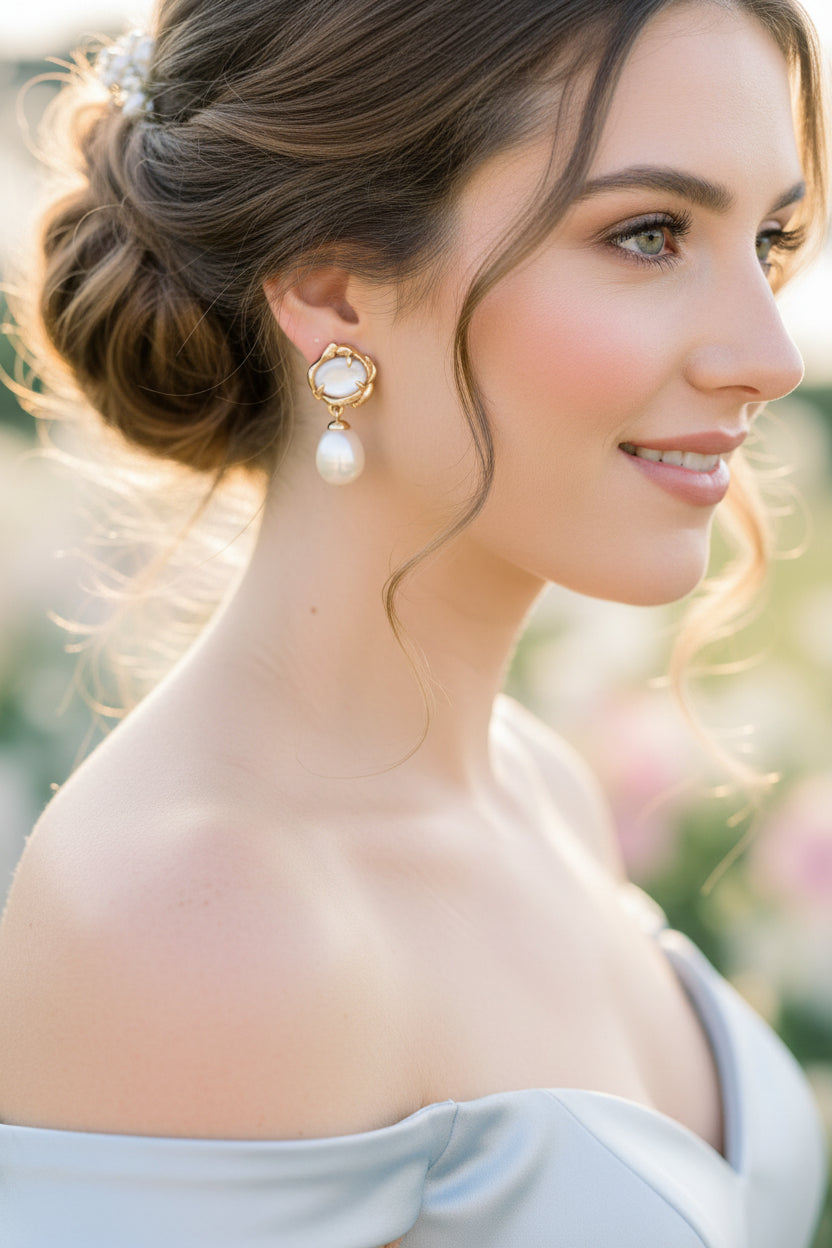 Vintage Gold Mother-of-Pearl & Natural Pearl Drop Earrings – S925 Sterling Silver Baroque Pearl Dangle Earrings