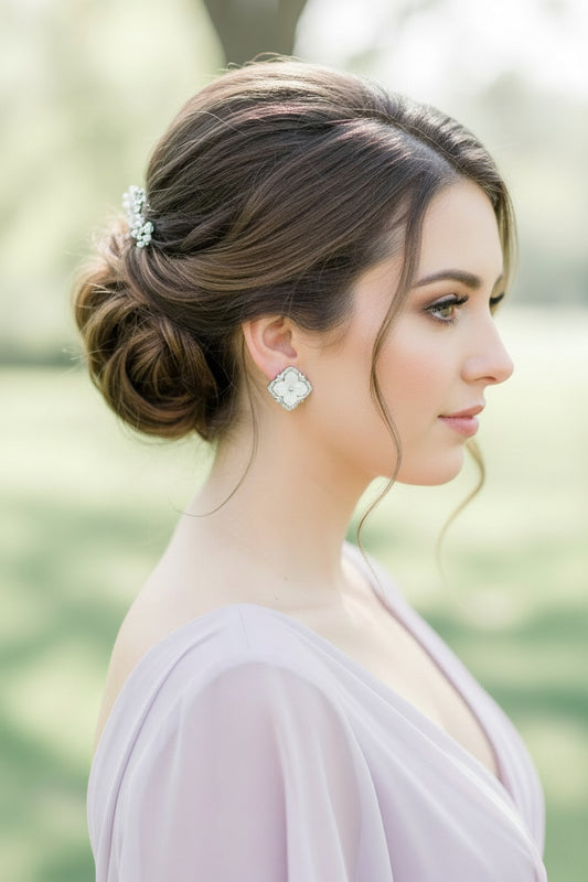 Mother-of-Pearl Flower Stud Earrings in S925 Sterling Silver