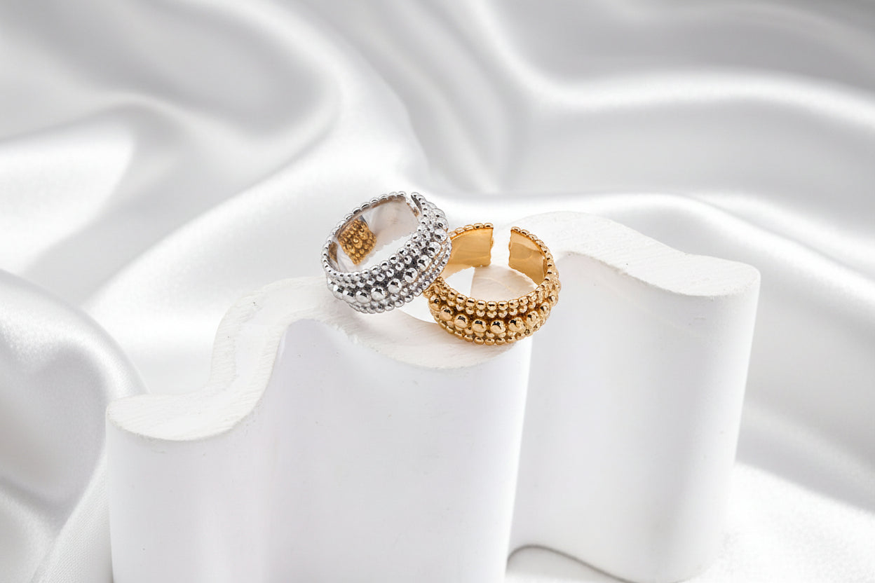 Vintage Beaded Band Ring – 925 Sterling Silver Adjustable Ring