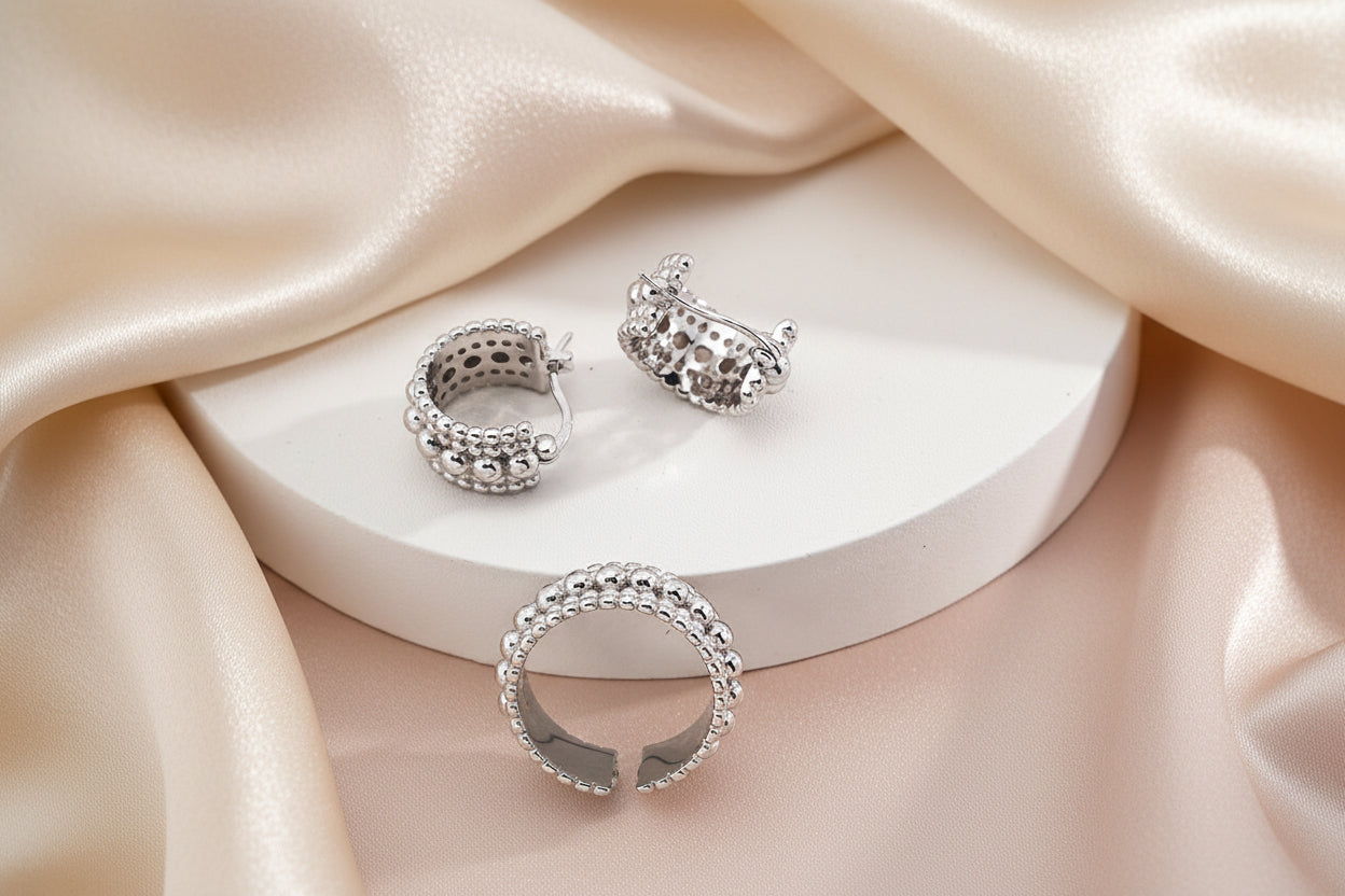 Vintage Beaded Band Ring – 925 Sterling Silver Adjustable Ring