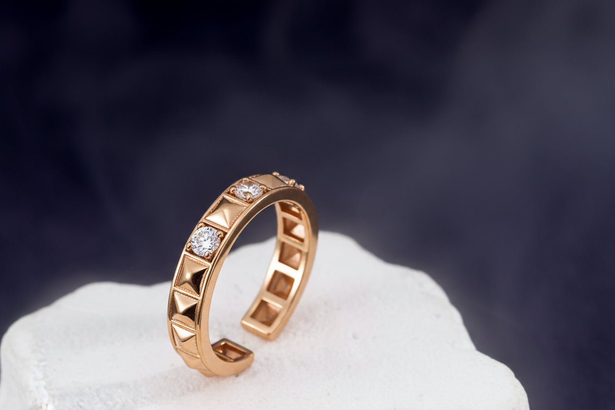 S925 Sterling Silver Cubic Zirconia Open Ring – Vintage Gold / Platinum