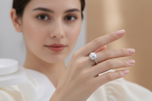 S925 Sterling Silver Natural Pearl Ring – Vintage Gold / Platinum Adjustable Ring