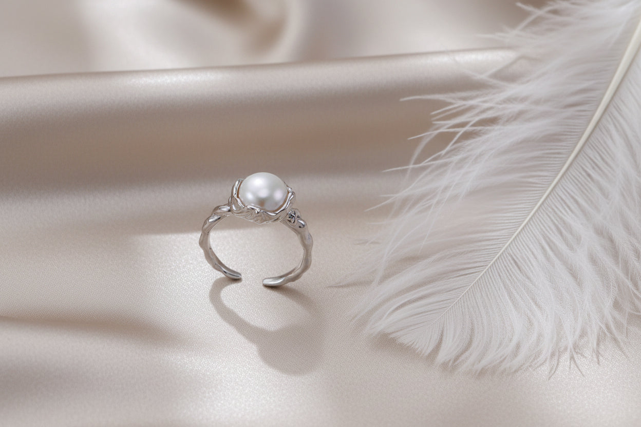 S925 Sterling Silver Natural Pearl Ring – Vintage Gold / Platinum Adjustable Ring