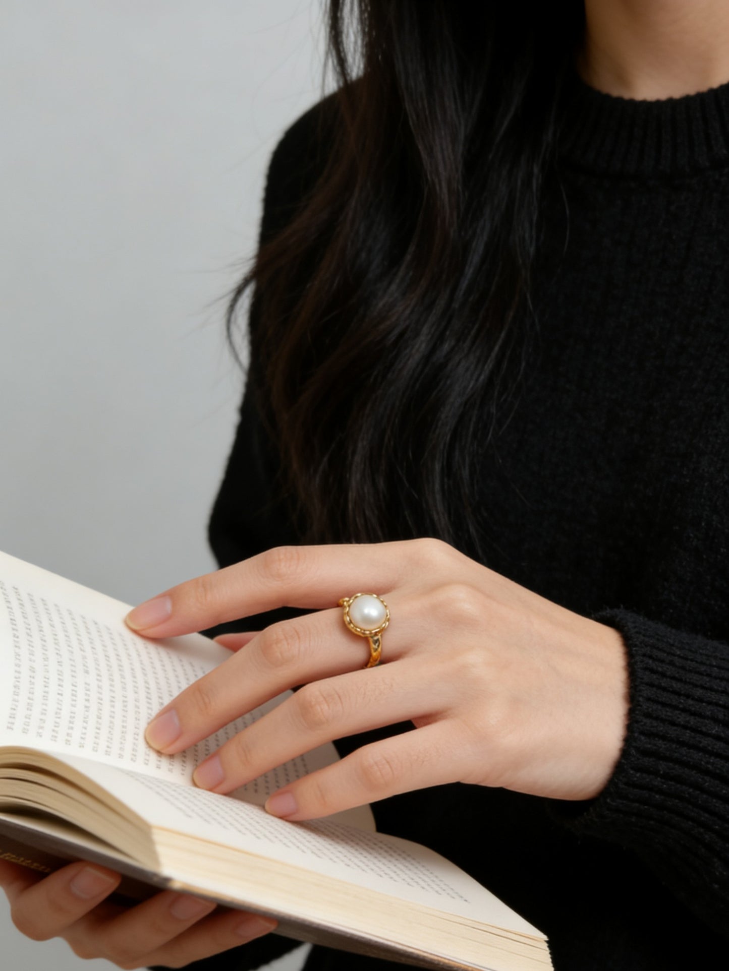 S925 Sterling Silver Natural Pearl Ring – Vintage Gold / Platinum Adjustable Ring