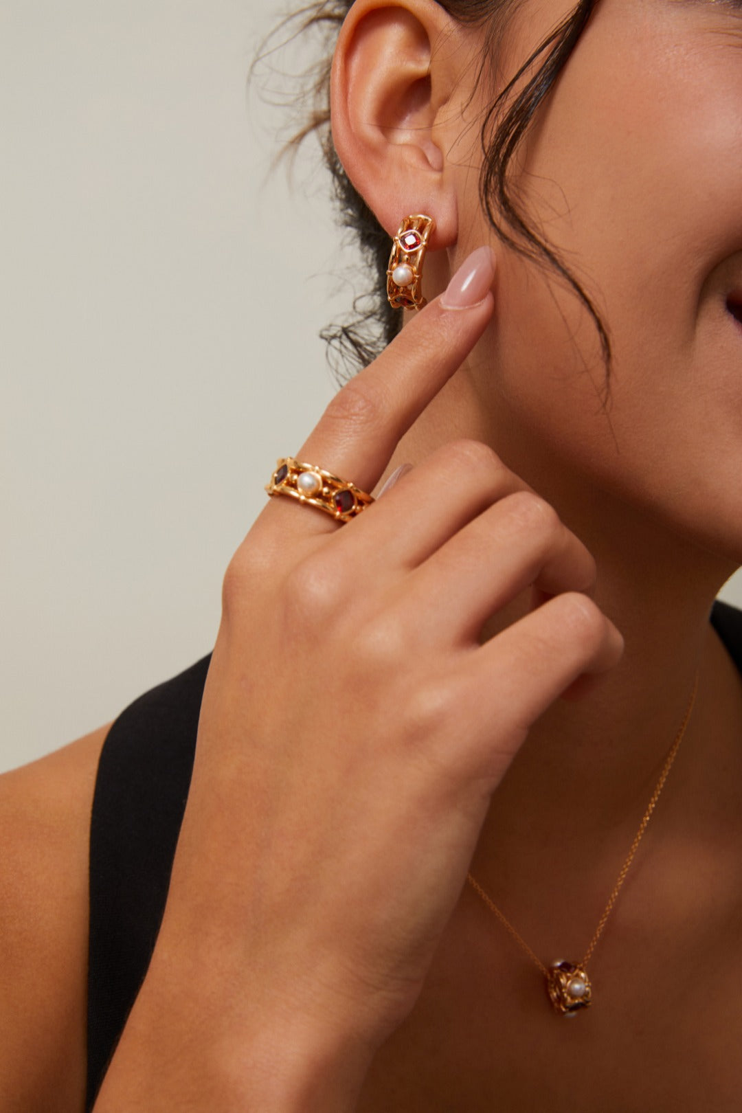 Royal Garnet and Pearl Gold Vermeil Ring