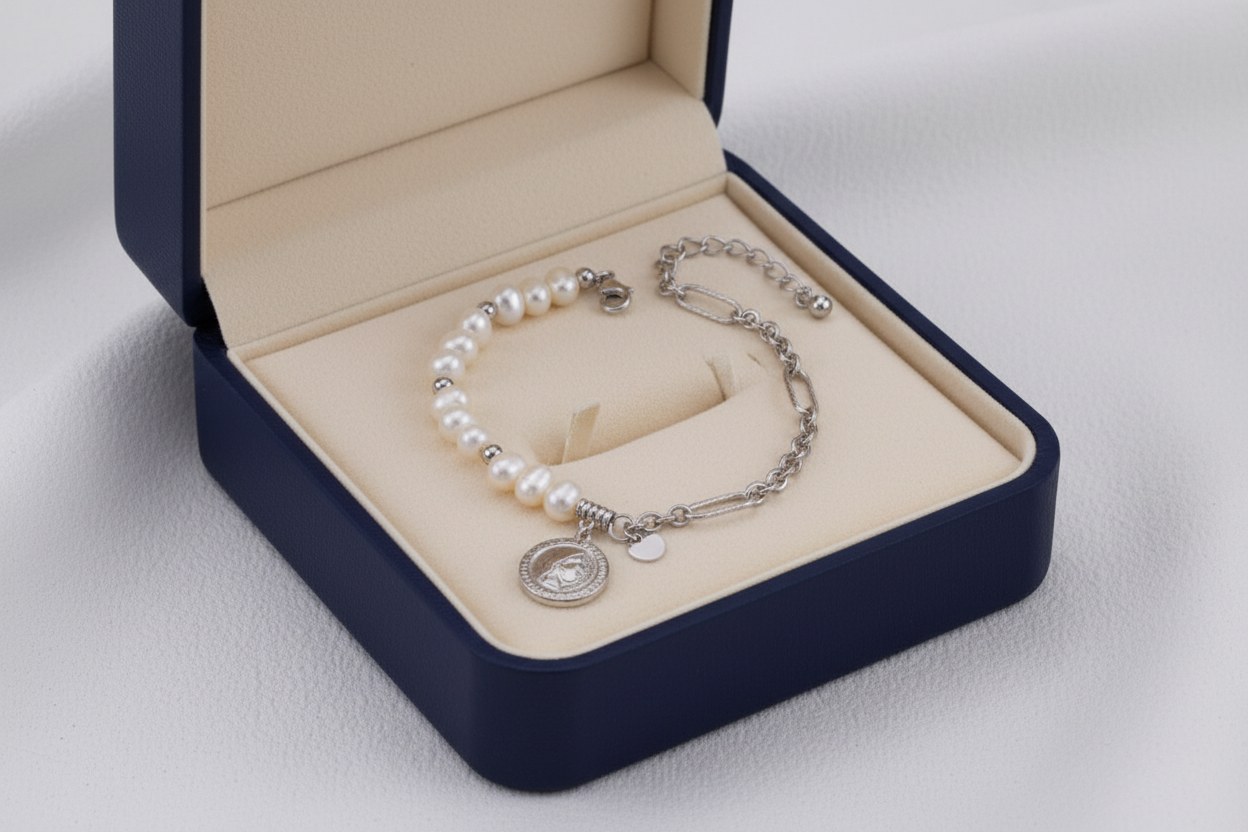 Vintage Pearl Chain Bracelet in Sterling Silver