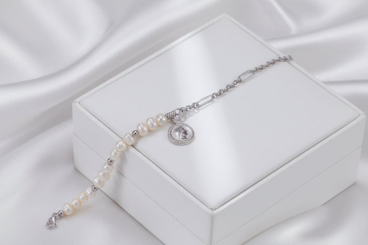 Vintage Pearl Chain Bracelet in Sterling Silver