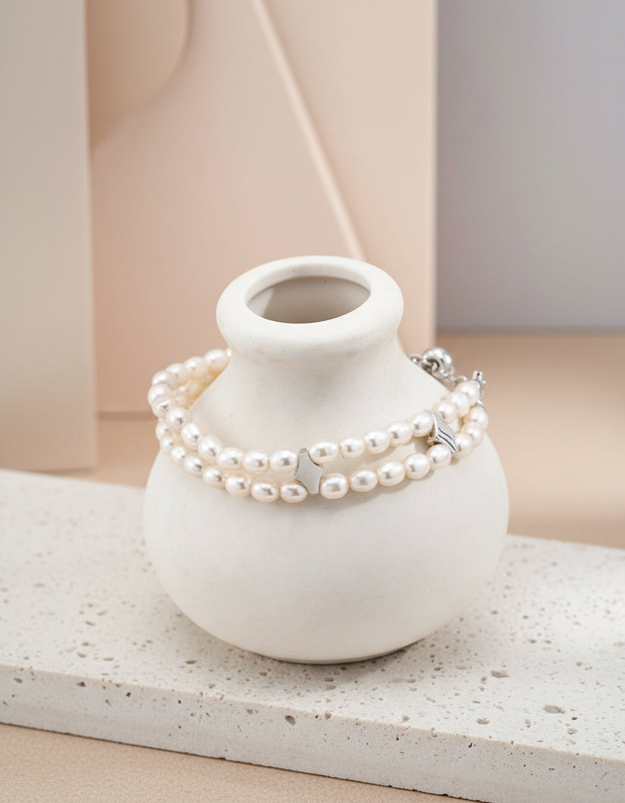 S925 Silver Double Layer Natural Pearl Bracelet