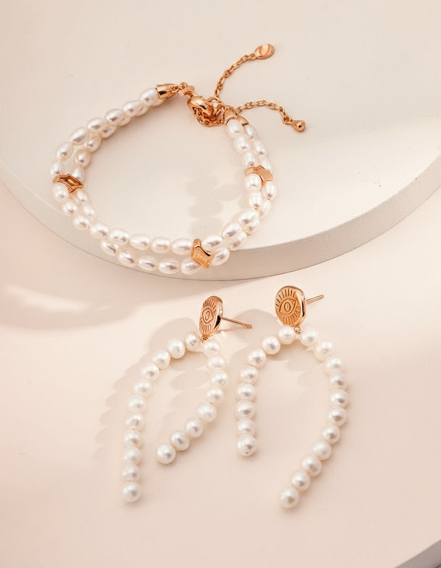 S925 Silver Double Layer Natural Pearl Bracelet