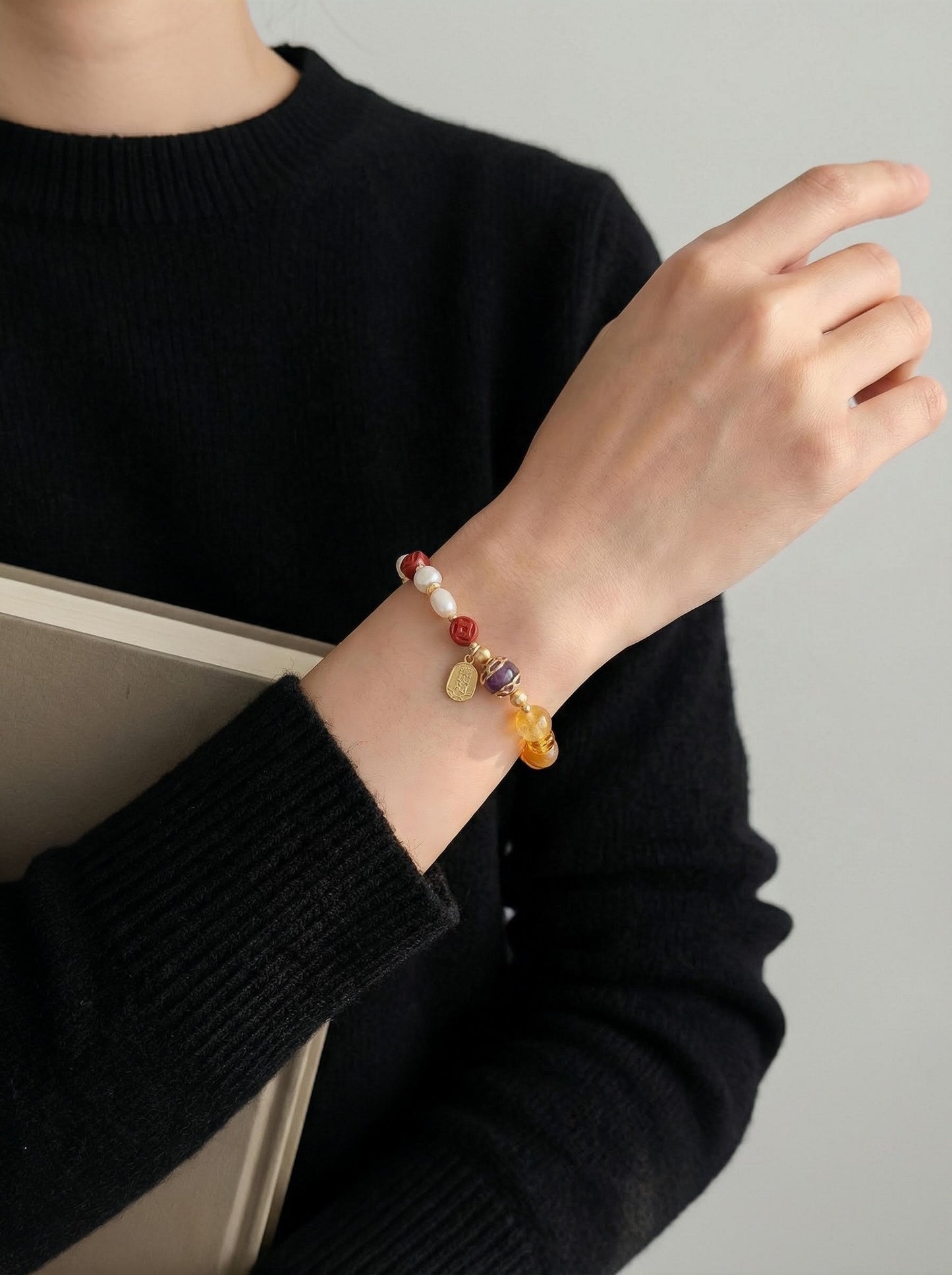 Vintage Gold Multi-Gem Pearl Bracelet | S925 Silver