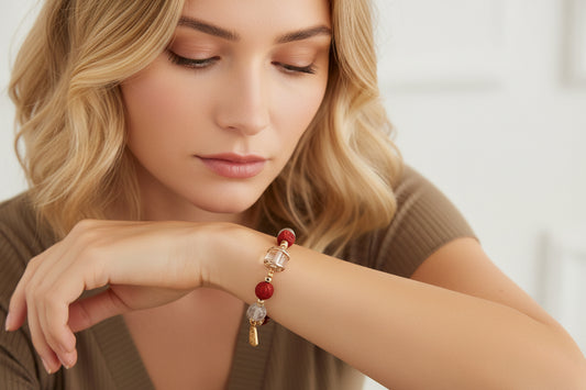 Cinnabar Coin & White Crystal Beaded Bracelet - S925 Sterling Silver Adjustable Lucky Wealth Feng Shui Bracelet