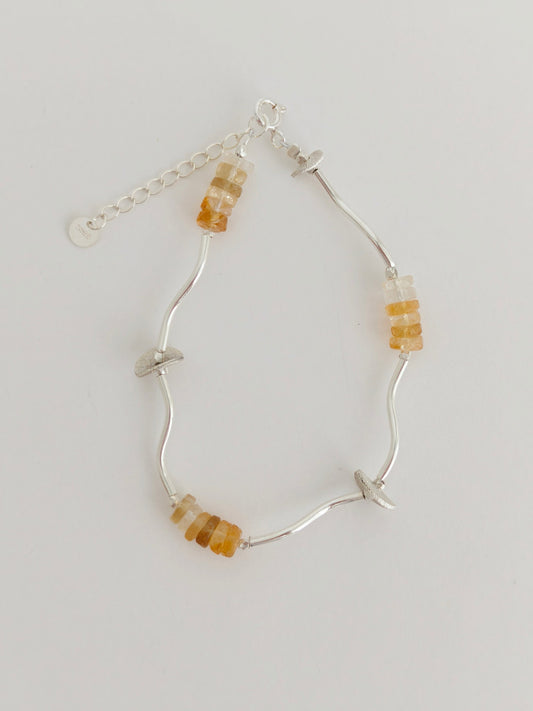 Handmade Silver Gemstone Bracelet – Rose Quartz, Citrine, Green Chalcedony, Amethyst | Adjustable Artisan Bracelet