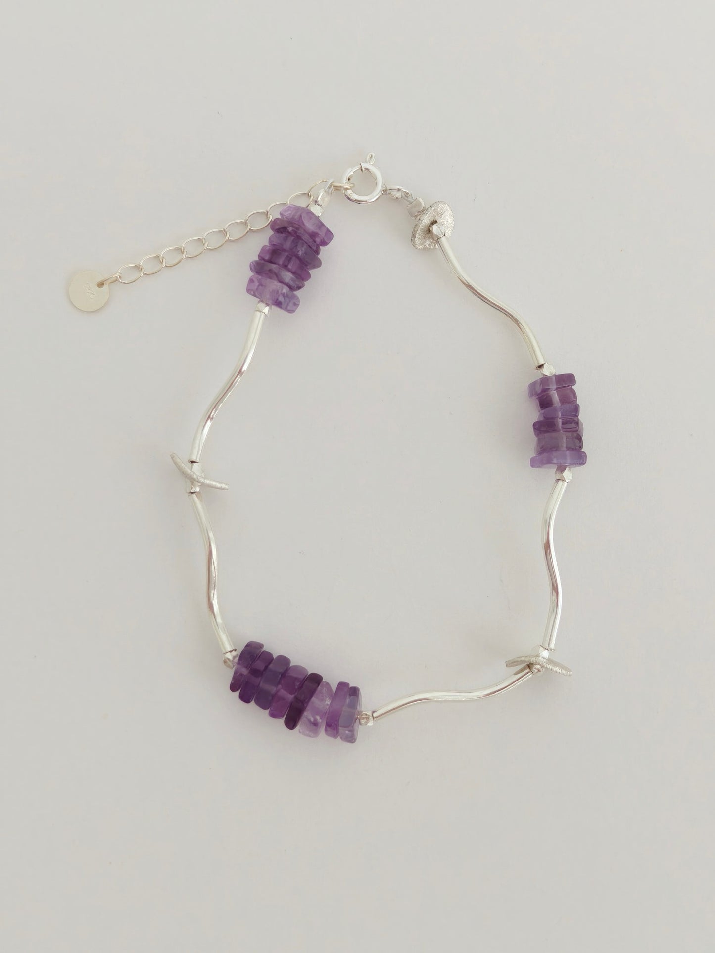 Handmade Silver Gemstone Bracelet – Rose Quartz, Citrine, Green Chalcedony, Amethyst | Adjustable Artisan Bracelet