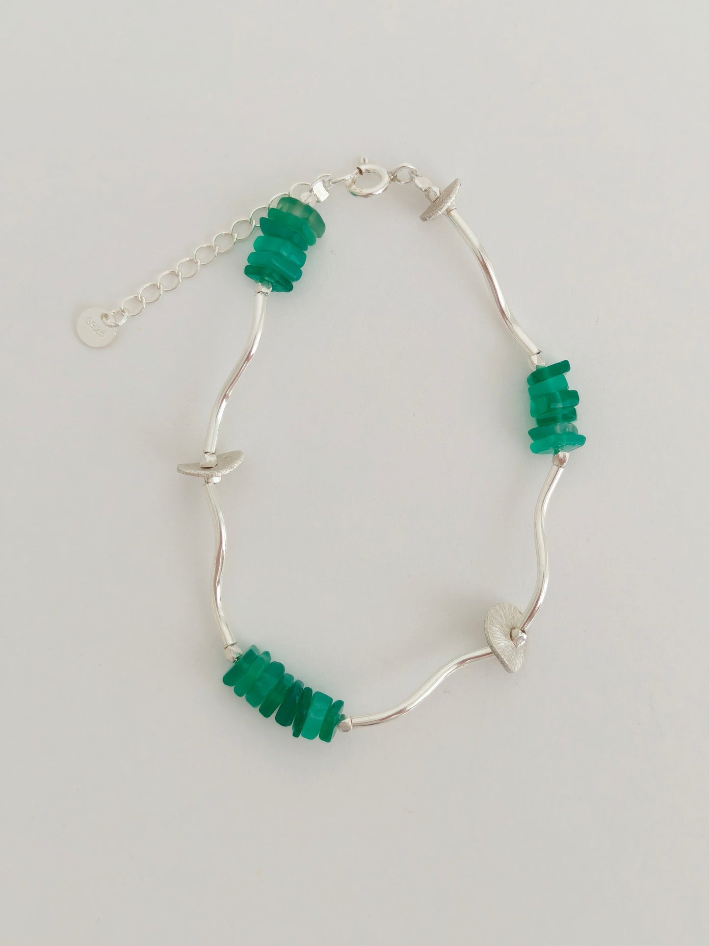 Handmade Silver Gemstone Bracelet – Rose Quartz, Citrine, Green Chalcedony, Amethyst | Adjustable Artisan Bracelet