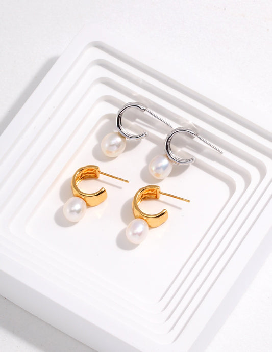 C Hoop Pearl Earrings