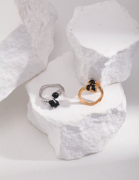 Two Black Agate Ring