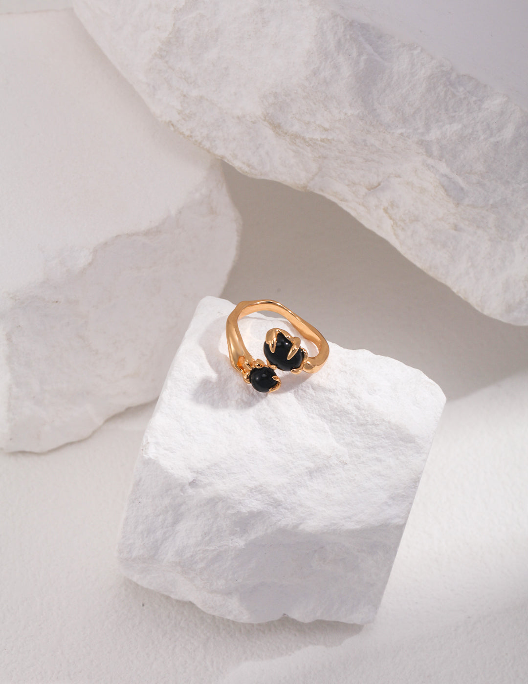 Two Black Agate Ring